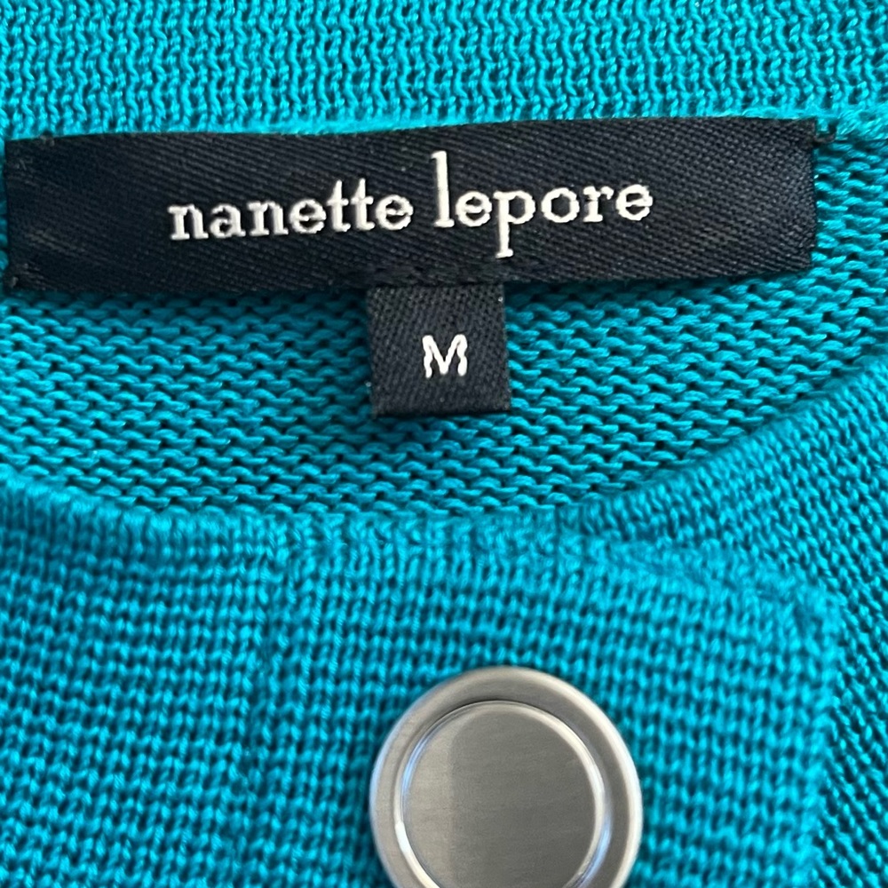 Nanette Lepore Teal Green Cotton Fine Knit Zip Front Cardigan (M) - Picture 14 of 16